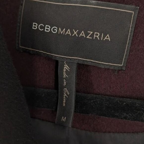 BCBGMAXAZRIA Womens Burgundy Wool Blend Pockets Asymmetric Zip Coat Size M - Picture 2 of 4